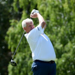 SNOQUALMIE, WASHINGTON - AUGUST 12: Colin Montgomerie hits his tee shot on the fifth hole during the second round of the Boeing Classic at The Club at Snoqualmie Ridge on August 12, 2023 in Snoqualmie, Washington. Washington. (Photo by Steve Dykes/Getty Images)