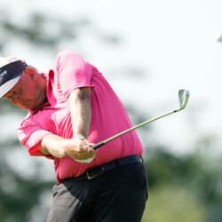 SIOUX FALLS, SOUTH DAKOTA - SEPTEMBER 16: Colin Montgomerie of Scotland hits his tee shot on the eighth hole during the first round of the Sanford International at Minnehaha Country Club on September 16, 2022 in Sioux Falls, South Dakota. (Photo by Patrick McDermott/Getty Images)