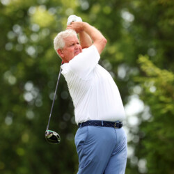 AKRON, OHIO - JUNE 20: Colin Montgomerie of Scotland plays his shot on the fourth hole during the second round of the Kaulig Companies Championship 2025 at Firestone Country Club on June 20, 2025 in Akron, Ohio. (Photo by David Berding/Getty Images)
