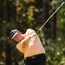 JACKSONVILLE, FLORIDA - OCTOBER 07: Colin Montgomerie of Scotland plays his shot from the fourth tee during the first round of the Constellation FURYK & FRIENDS at Timuquana Country Club on October 07, 2022 in Jacksonville, Florida. (Photo by Cliff Hawkins/Getty Images)