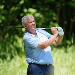 BENTON HARBOR, MICHIGAN - MAY 23: Colin Montgomerie of Scotland plays his tee shot on the 15th hole during the first round of the KitchenAid Senior PGA Championship at Harbor Shores Resort on May 23, 2024 in Benton Harbor, Michigan. (Photo by Patrick McDermott/Getty Images)