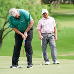 IRVING, TX - APRIL 23: Colin Montgomerie of Scotland putts on the 14th hole green during round two of the ClubCorp Classic at Las Colinas Country Club on April 23, 2022 in Irving, Texas. (Photo by Alex Bierens de Haan/Getty Images)