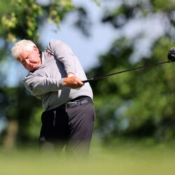 MADISON, WISCONSIN - JUNE 07: Colin Montgomerie of Scotland hits his tee shot on the second hole during the first round of the American Family Insurance Championship at University Ridge Golf Club on June 07, 2024 in Madison, Wisconsin. (Photo by Stacy Revere/Getty Images)