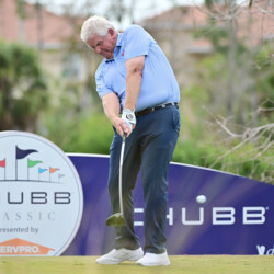 NAPLES, FLORIDA - FEBRUARY 16: Colin Montgomerie of Scotland plays his shot on the 13th tee during the first round of the Chubb Classic at Tiburon Golf Club on February 16, 2024 in Naples, Florida. (Photo by Julio Aguilar/Getty Images)