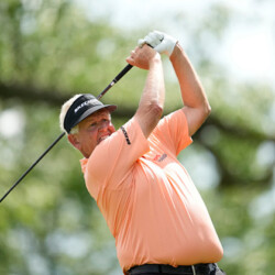 MADISON, WISCONSIN - JUNE 10: Colin Montgomerie of Scotland hits his tee shot on the ninth hole during the first round of the American Family Insurance Championship at University Ridge Golf Club on June 10, 2022 in Madison, Wisconsin. (Photo by Patrick McDermott/Getty Images)