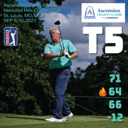 Norwood Hills Country Club St. Louis, MO, USA
SEP 8 - 10, 2023
A very good fight back to finish T5 in St.Louis at the Ascension Charity Classic. After a slow start on Friday it was very pleasing to come back with a 7 under Par, 64 on Saturday, including my first hole-in-one on the PGA Tour Champions! Only one person witnessed the moment on the 12th hole, it was a was a good shot, a decent 7-iron and on line. It wasn't on TV and we couldn’t see it go in, one guy at the back shouted ‘Yay’ and that’s how we knew! Another very solid round on Sunday with no dropped shots, including 2 birdies on the last 3 holes was enough to bring it home for a nice top 5.