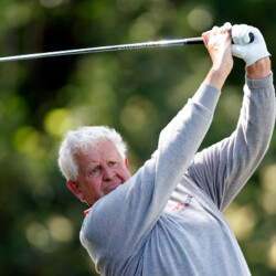 THE WOODLANDS, TEXAS - APRIL 29: Colin Montgomerie of Scotland tees off on the 18th hole during the second round of the Insperity Invitational at The Woodlands Golf Club on April 29, 2023 in The Woodlands, Texas. (Photo by Tim Heitman/Getty Images)