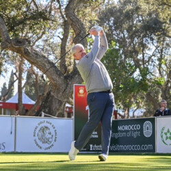 RABAT, MOROCCO - FEBRUARY 8: Colin Montgomerie of Scotland plays his tee shot on the 1st hole during the third round of the Trophy Hassan II 2025 at Royal Golf Dar Es Salam on February 8, 2025 in Rabat, Morocco. (Photo by Octavio Passos/Getty Images)