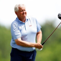DES MOINES, IOWA - MAY 31: Colin Montgomerie of Scotland plays his tee shot on the third hole during the first round of the Principal Charity Classic at Wakonda Club on May 31, 2024 in Des Moines, Iowa. (Photo by David Berding/Getty Images)
