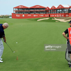 ABU DHABI, UNITED ARAB EMIRATES - JANUARY 19: Colin Montgomerie of Scotland plays a shot during the pro-am prior to the Abu Dhabi HSBC Championship at Yas Links Golf Course on January 19, 2022 in Abu Dhabi, United Arab Emirates. (Photo by David Cannon/Getty Images)