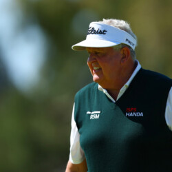 NEWPORT BEACH, CALIFORNIA - MARCH 22: Colin Montgomerie of Scotland reacts from the 10th greenduring the second round of the Hoag Classic 2025 at Newport Beach Country Club on March 22, 2025 in Newport Beach, California. (Photo by Joe Scarnici/Getty Images)